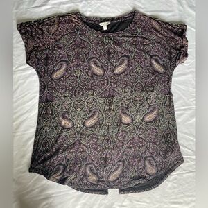 Lucky Brand Top Womens 1X Paisley Boho Short Sleeve Soft Lightweight Relaxed
